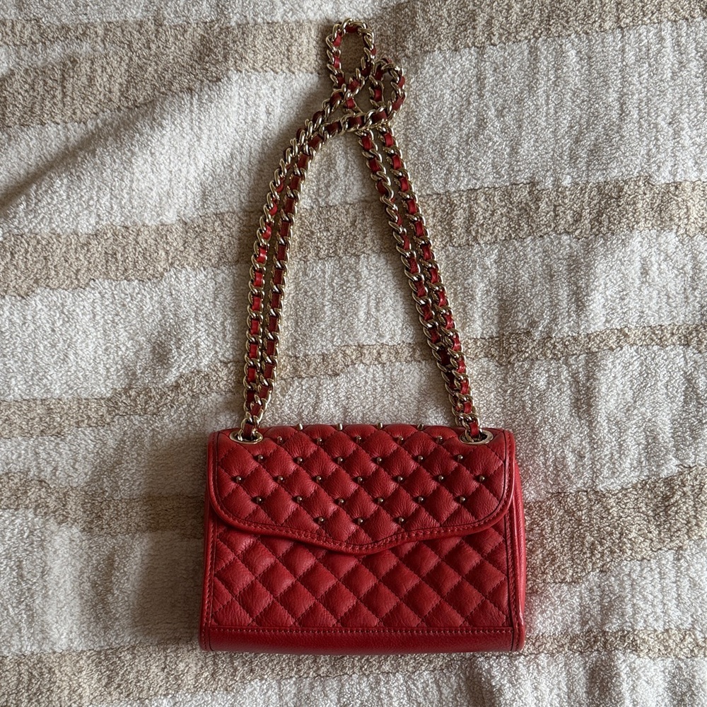 REBECCA MINKOFF Elegant Red Quilted Chain Shoulder Bag